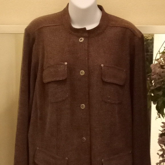 JM Collection Woman Brown Tweed Jacket - Picture 3 of 13